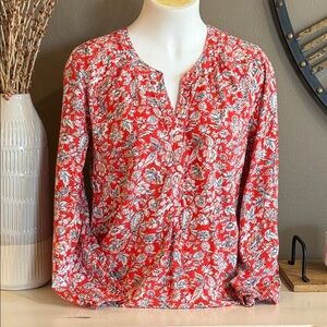 OLD NAVY Boho Peasant Red Floral Print Top Size Large